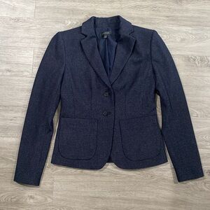 Women's Ann Taylor Jaquard Navy Blue Career Work‎ Blazer Jacket cons